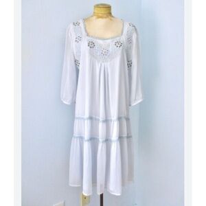 J. PETERMAN Dress‎ Gauze Size 8 Embroidered Studded Boho Peasant Dress Baby Blue
